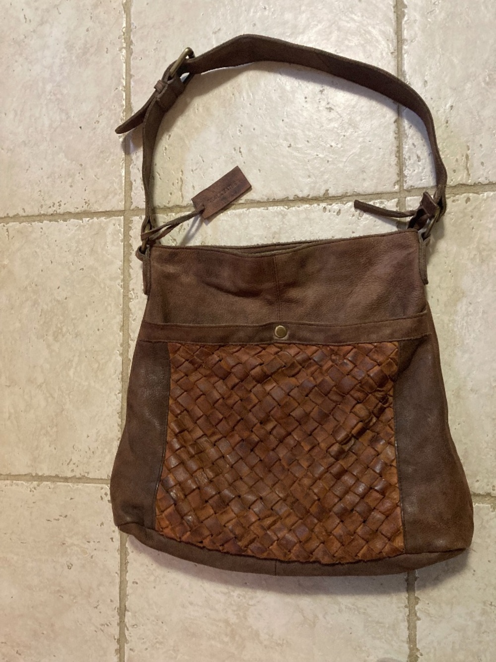 Mo&Co Brown Leather Braided Bag Purse Tote Bohemian